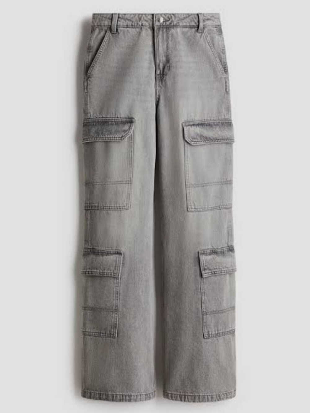 Cargo Wide-Leg Jeans - Light Gray